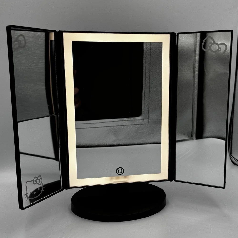 Hello Kitty Tri-Fold LED Tri-Tone Makeup Mirror with Magnification - Great Cond!